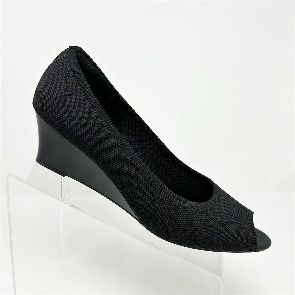 VIVAIA Womens Wedge Pump Peep Toe Slip-On Dress Shoes Black Comfort 41.5